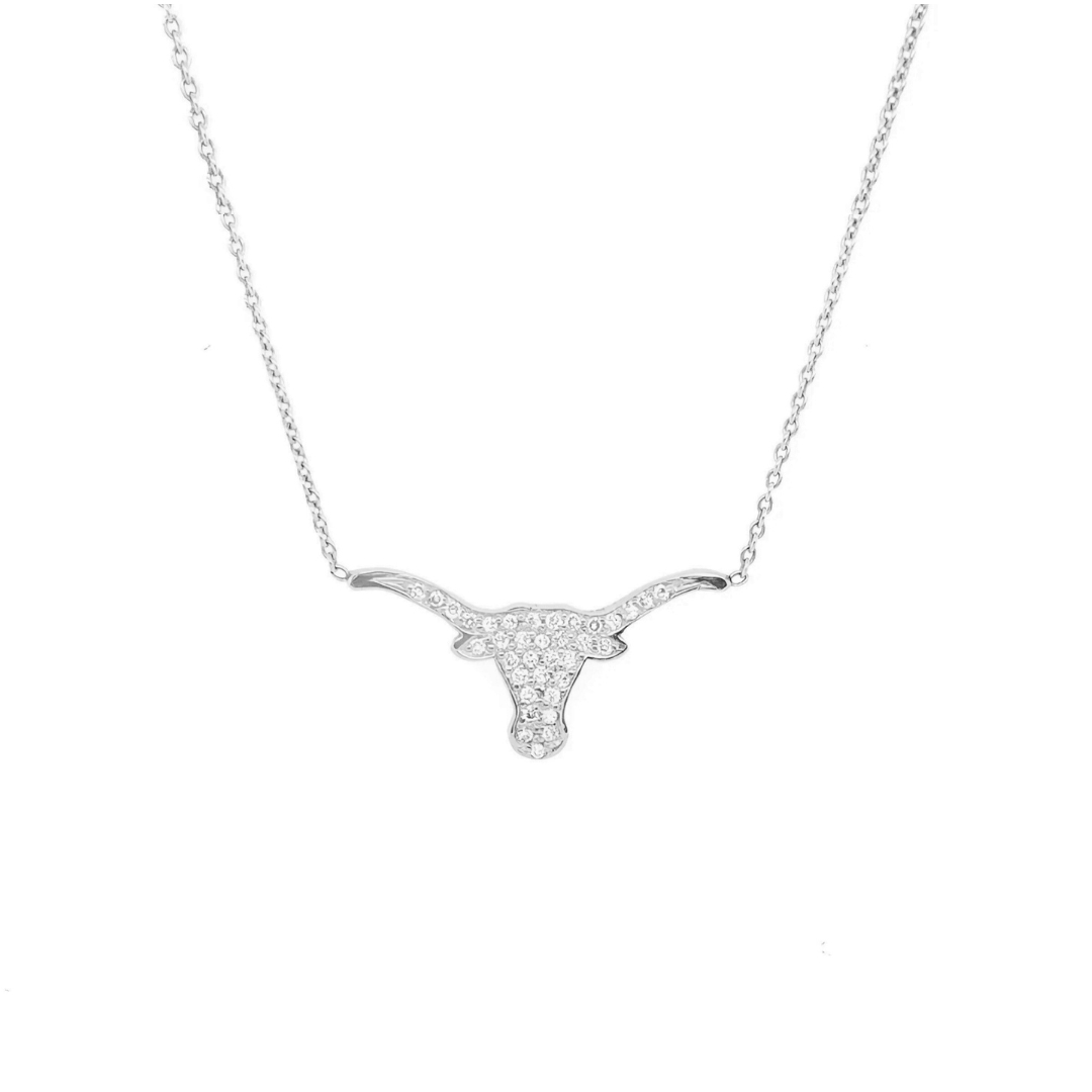 Korman 18k White Gold Small Pave Diamond Longhorn Necklace